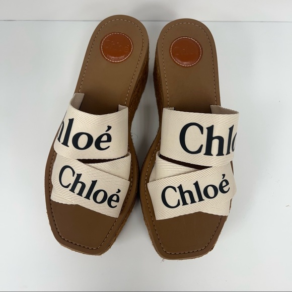 Chloé Woody Espadrille Platform Wedge Mules in White - Picture 2 of 7